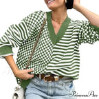 Loose Striped Plaid Casual Long Sleeve Cute Retro Chic Green Christmas Sweater