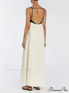 Loose Suspender Black And Graceful White Patchwork Maxi Dress