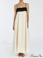 Loose Suspender Black And Graceful White Patchwork Maxi Dress