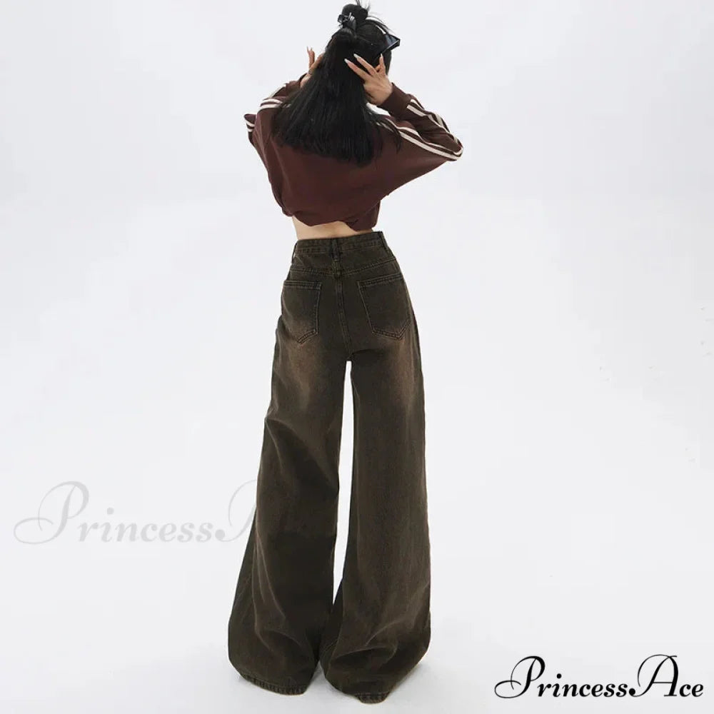 Loose Vintage Korean for Women High Waist Fashion Streetwear Casual Denim Femme Y2K Wide Leg Straight Jean