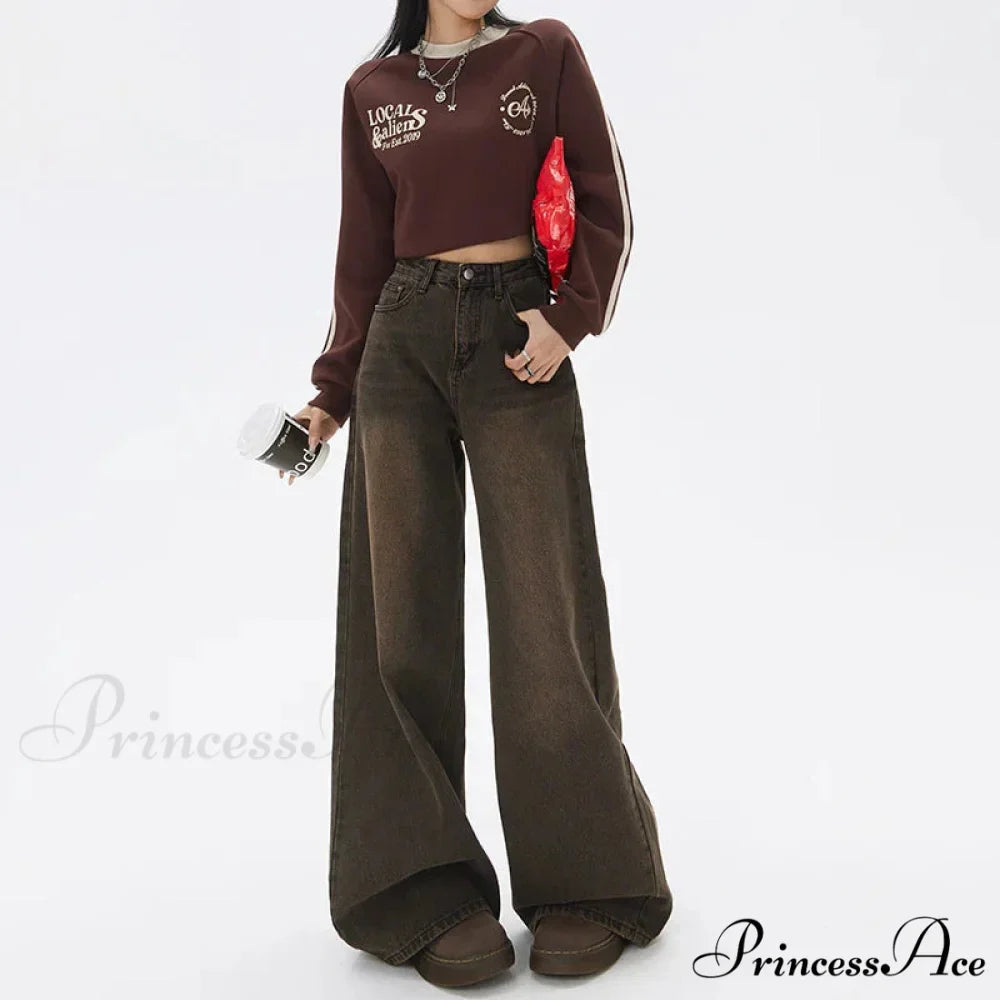 Loose Vintage Korean for Women High Waist Fashion Streetwear Casual Denim Femme Y2K Wide Leg Straight Jean