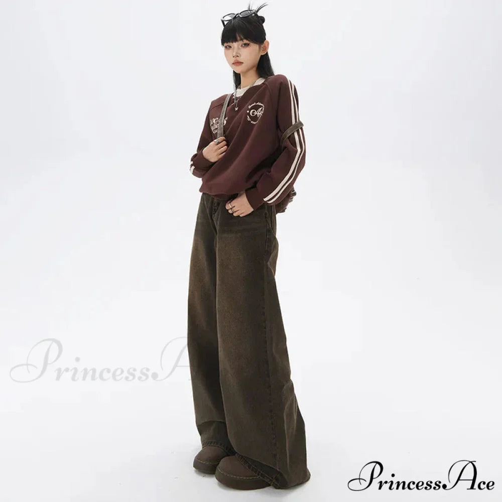 Loose Vintage Korean for Women High Waist Fashion Streetwear Casual Denim Femme Y2K Wide Leg Straight Jean