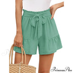 Loose Wide Lightweight High Waisted Adjustable Tie Knot Yellow Short