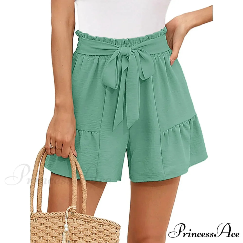 Loose Wide Lightweight High Waisted Adjustable Tie Knot Yellow Short