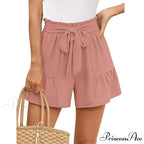 Loose Wide Lightweight High Waisted Adjustable Tie Knot Yellow Short