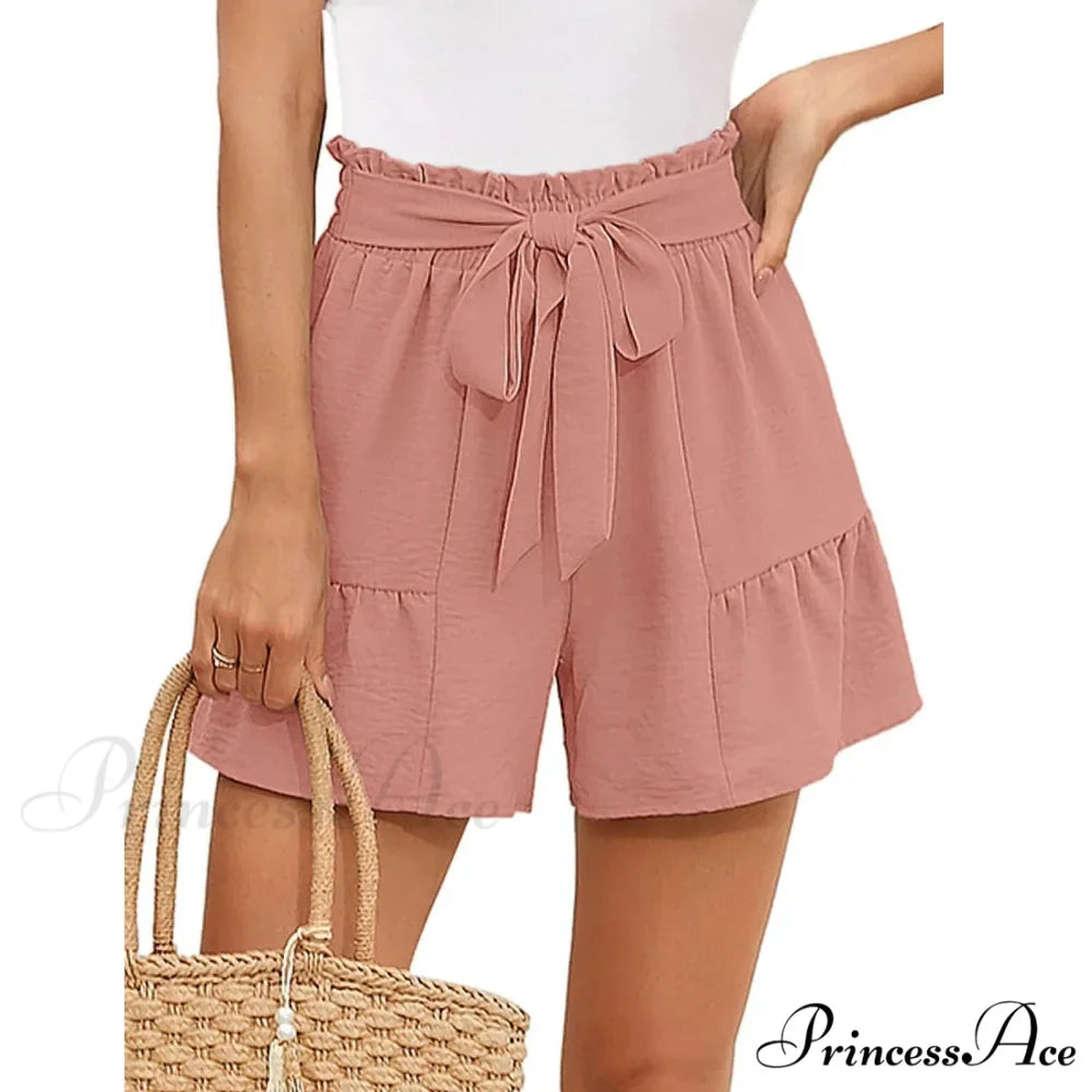 Loose Wide Lightweight High Waisted Adjustable Tie Knot Yellow Short