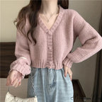 Low-cut Buttoned Knitted Cardigan
