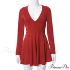 Low Cut Long Sleeve Backless A Line Mini Dress
