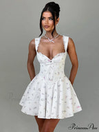 Low-cut Open-Backed Pleated Mini Dress