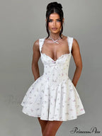 Low-cut Open-Backed Pleated Mini Dress