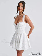 Low-cut Open-Backed Pleated Mini Dress