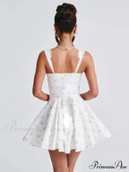 Low-cut Open-Backed Pleated Mini Dress