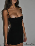 Low Cut Party Clubwear Sexy Flowers Strap Patchwork Mini Dress