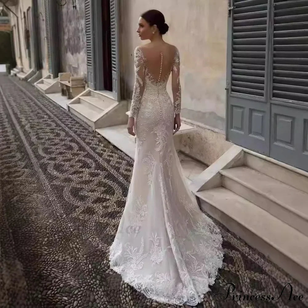Low-cut Plunging Backless Trumpet Wedding Gown