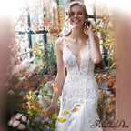 Low-cut Silk Trumpet Bridal Gown