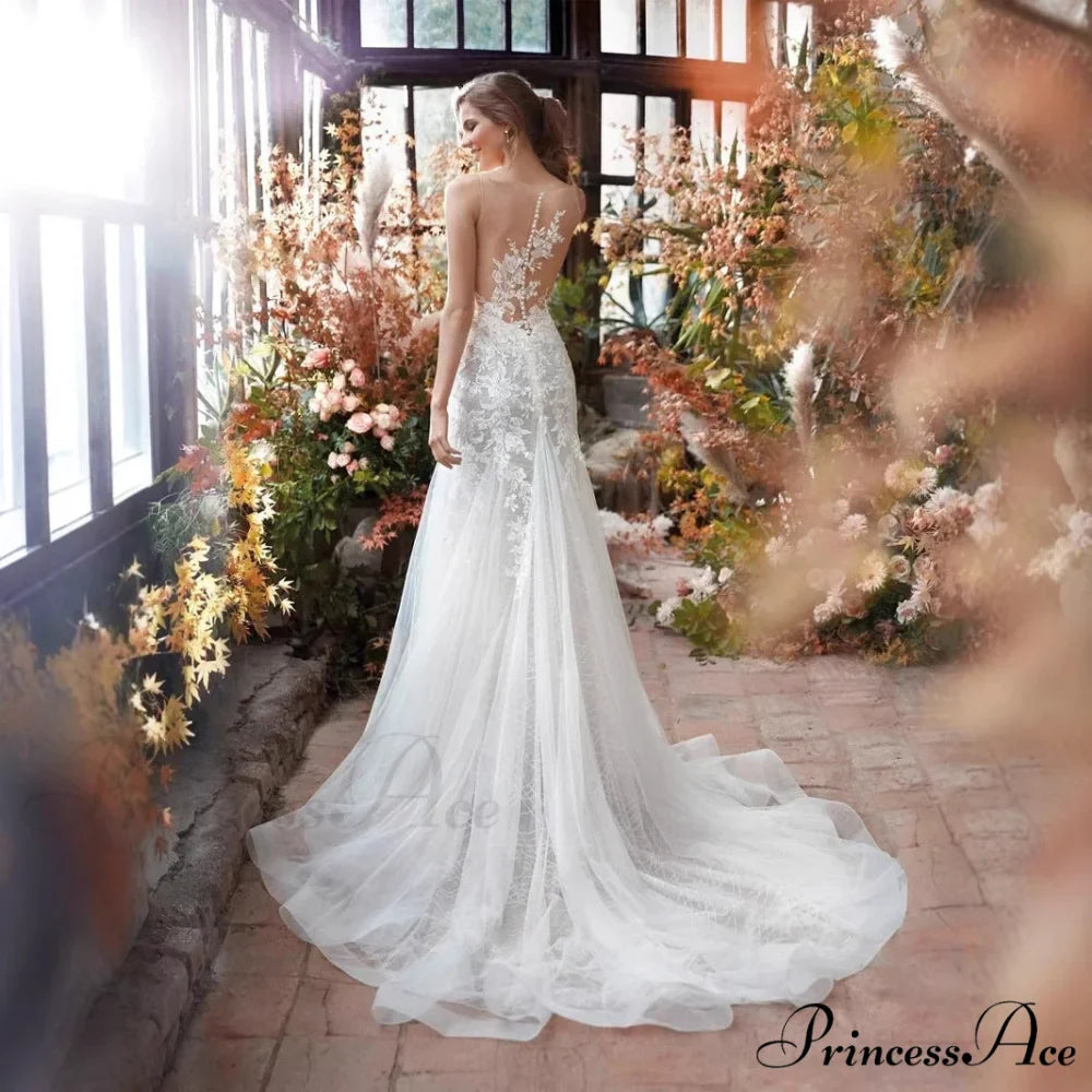 Low-cut Silk Trumpet Bridal Gown
