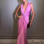 Low-cut Sleeveless Open-back Monochrome Prom Dress