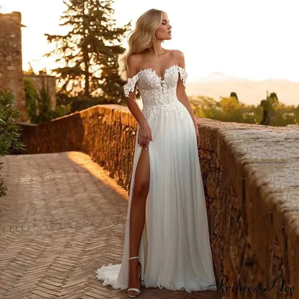 Low Plunging Neckline Tall Split Evening Marriage Gown