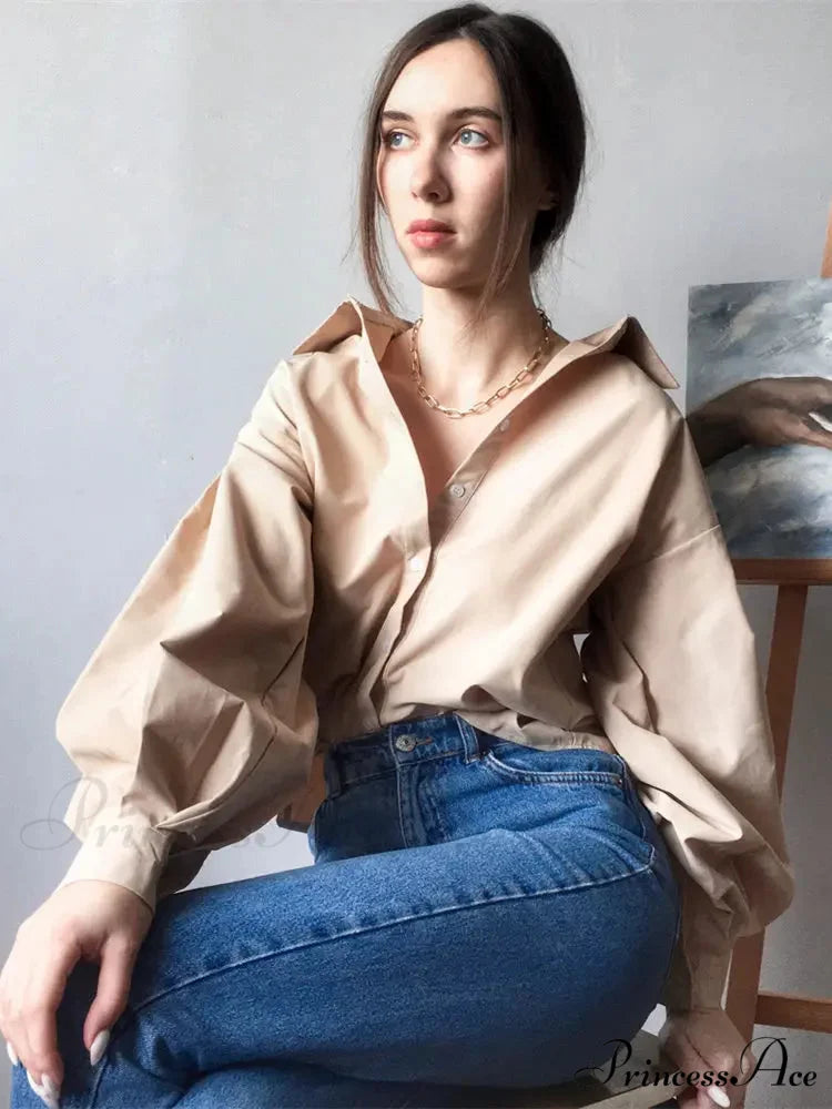 Luminous Sleeve Button Neck Blouse