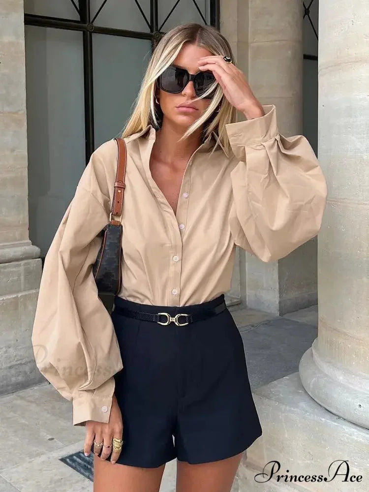Luminous Sleeve Button Neck Blouse