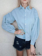 Luminous Sleeve Button Neck Blouse