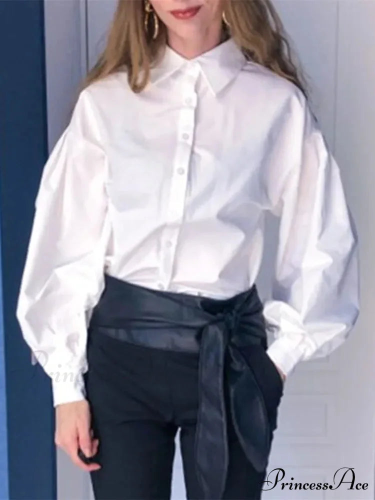 Luminous Sleeve Button Neck Blouse