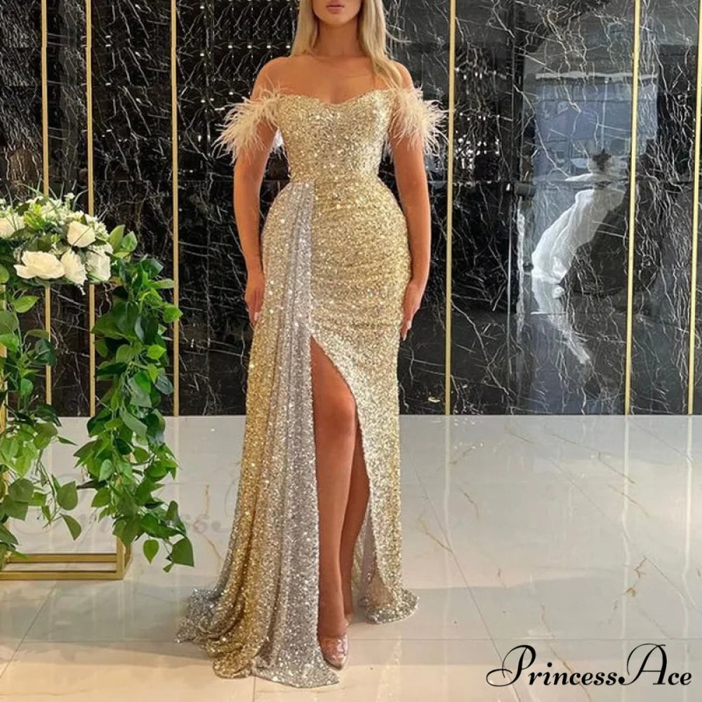 Luxury Floor Length Wedding Party Strapless Sequins Dress