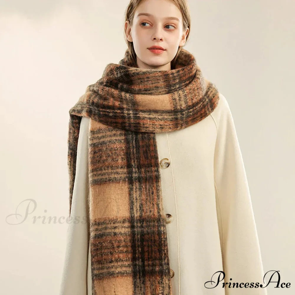 Luxury Plaid Cashmere Long Bandana Pashmina Scarf for Women
