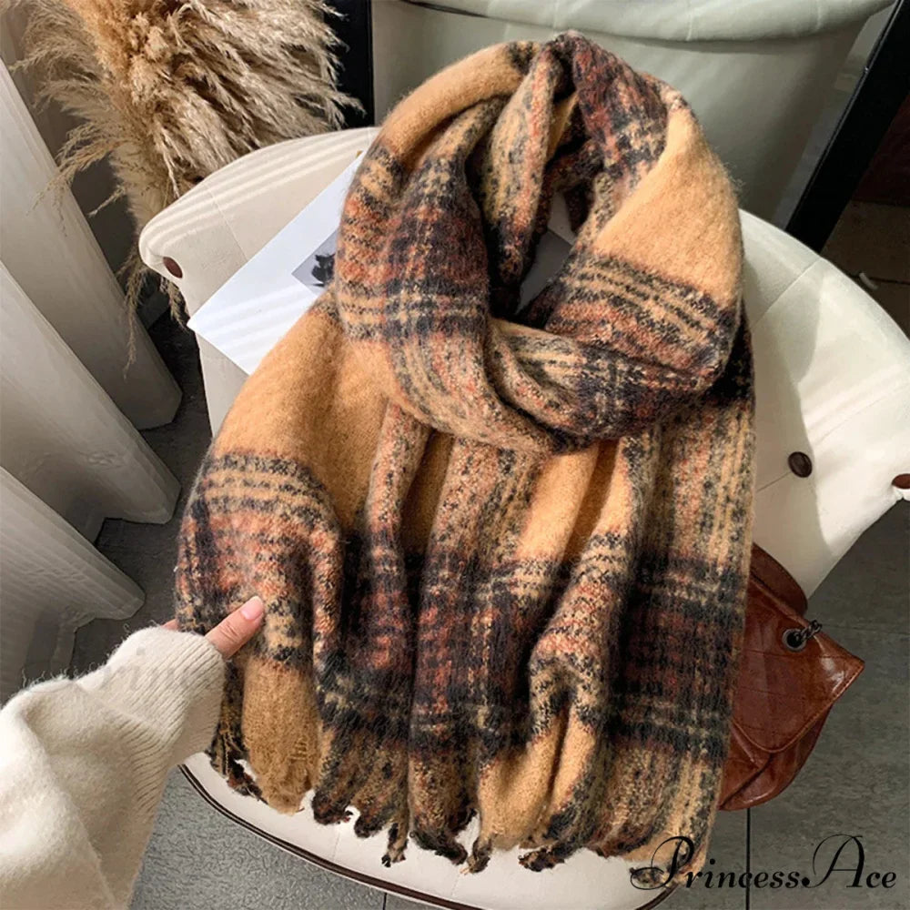 Luxury Plaid Cashmere Long Bandana Pashmina Scarf for Women