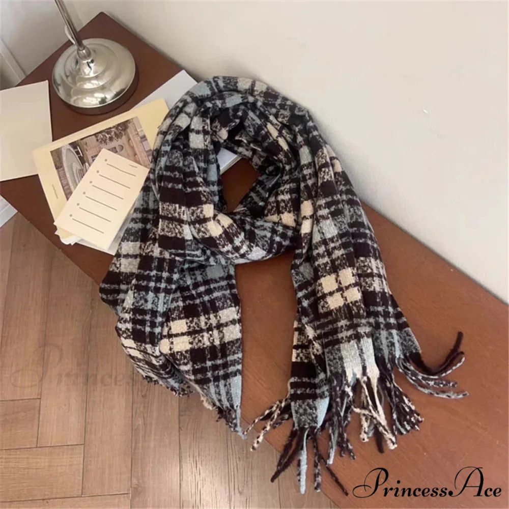 Luxury Plaid Cashmere Long Bandana Pashmina Scarf for Women