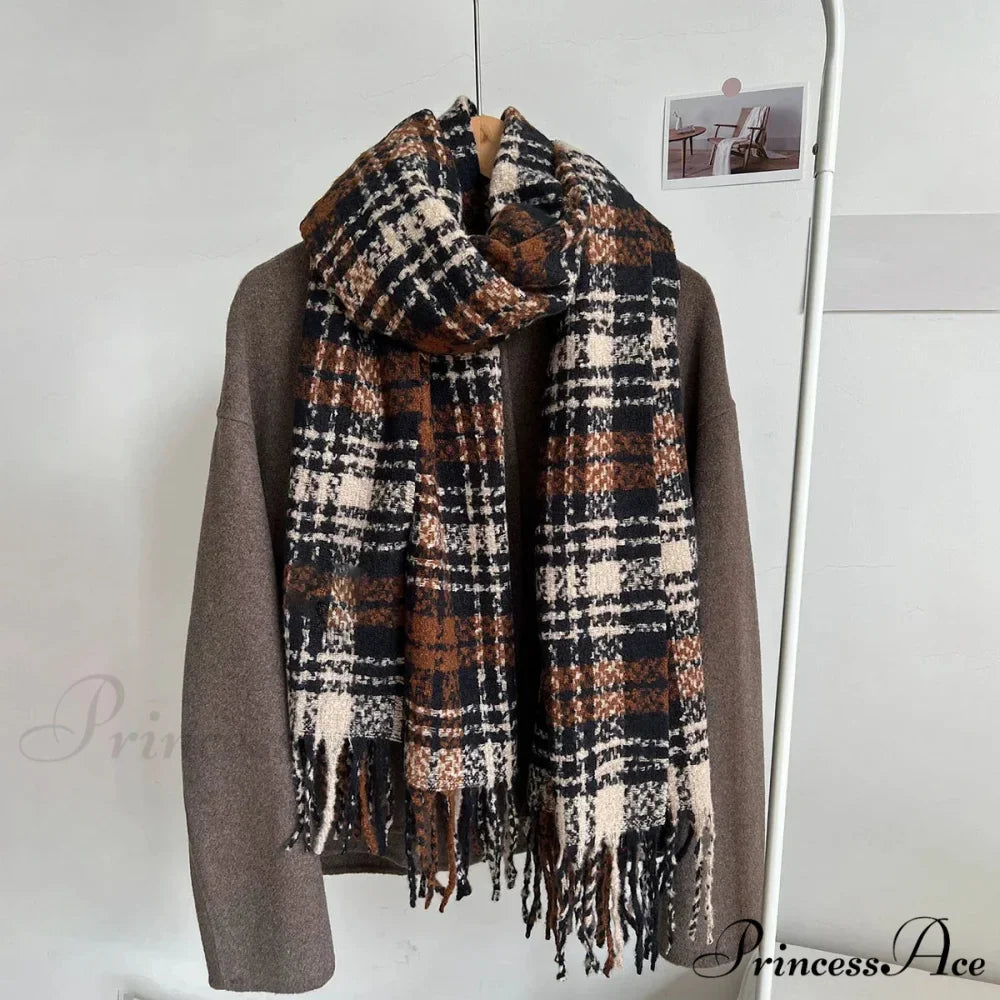 Luxury Plaid Cashmere Long Bandana Pashmina Scarf for Women