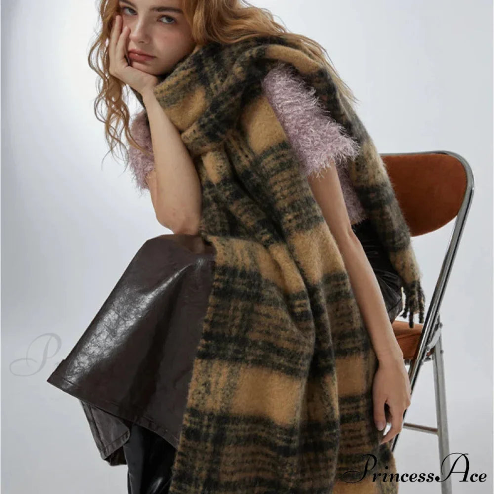 Luxury Plaid Cashmere Long Bandana Pashmina Scarf for Women