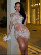 Luxury White Pearls Mesh Party Dress