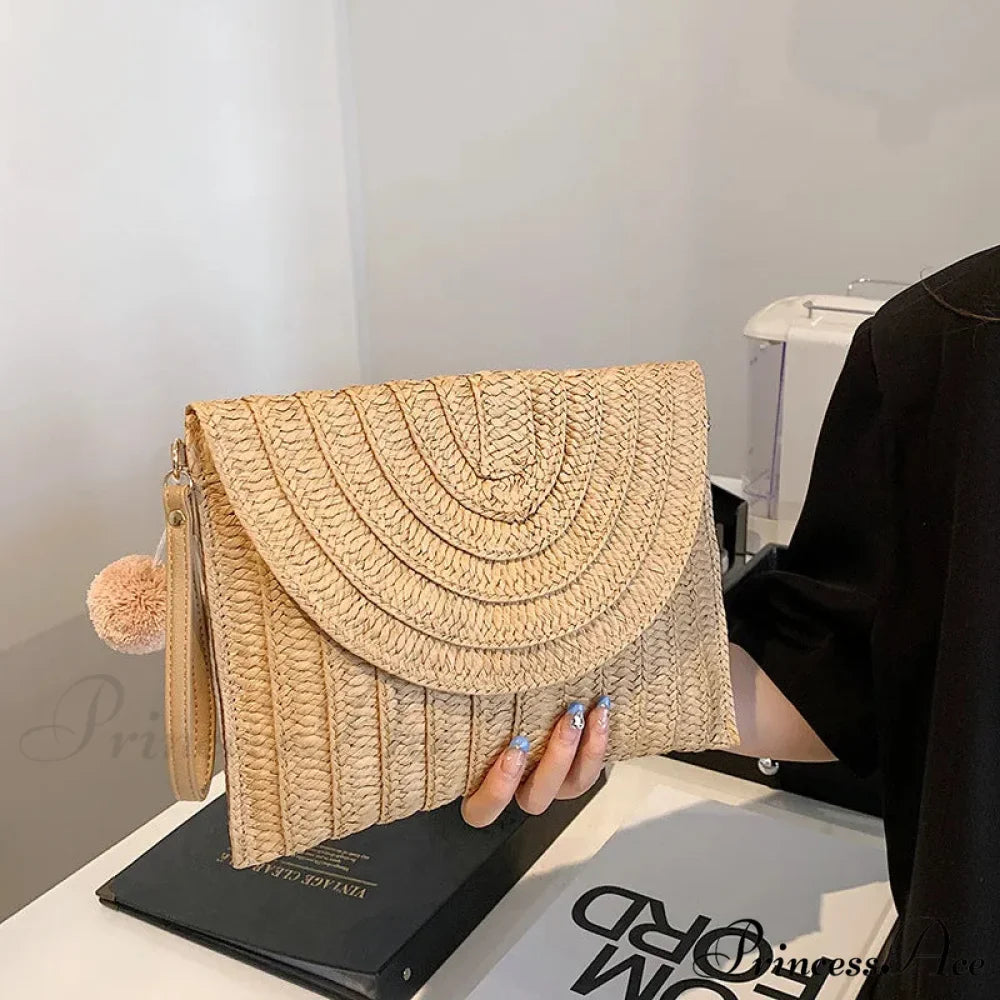 Maize Sheath Interlace Straw Pouch Wristlet