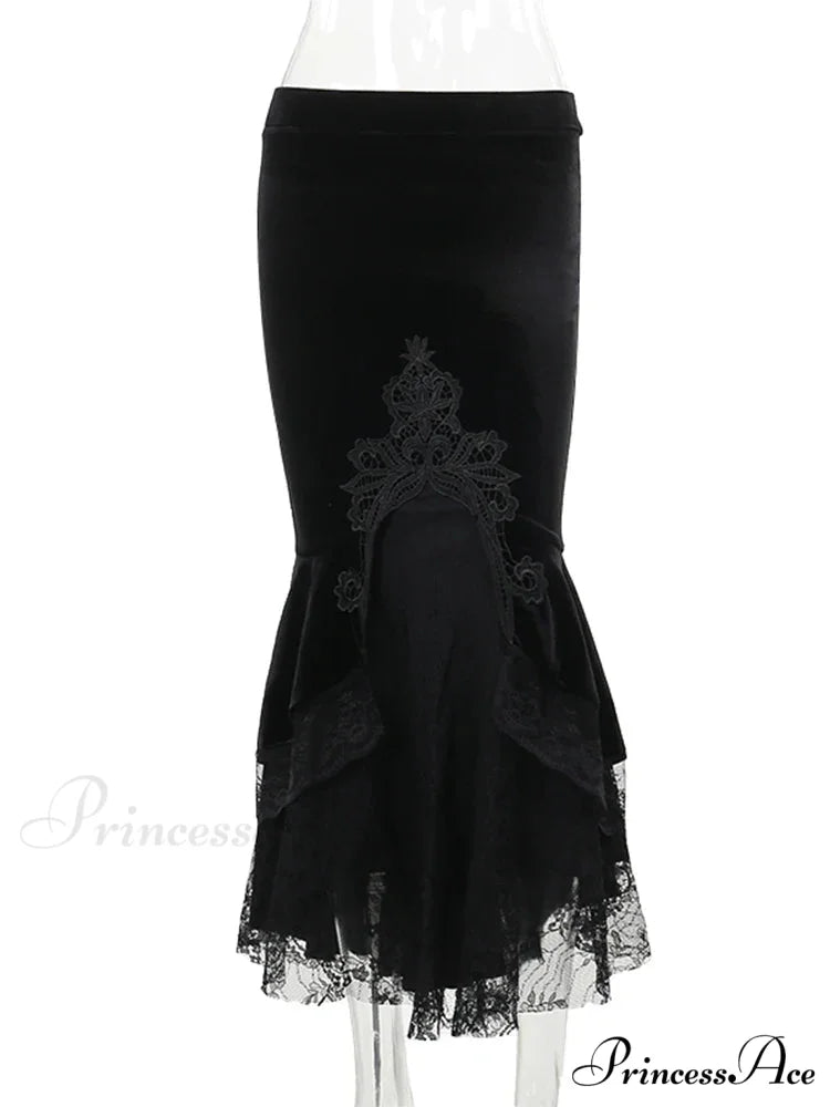 Mall Goth High Waist Ruffle Fishtail Half Women Slim Fold Elastic Wrapped Hip Sweet Skirt