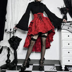 Mall Goth High Waist Swallowtail Women's SteamVintage Lace Up Asymmetrical High Low Skirt