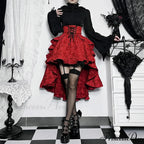 Mall Goth High Waist Swallowtail Women's SteamVintage Lace Up Asymmetrical High Low Skirt