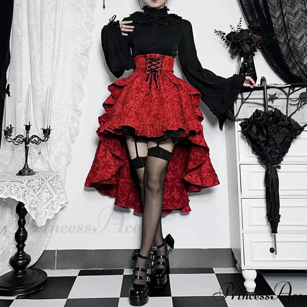 Mall Goth High Waist Swallowtail Women's SteamVintage Lace Up Asymmetrical High Low Skirt