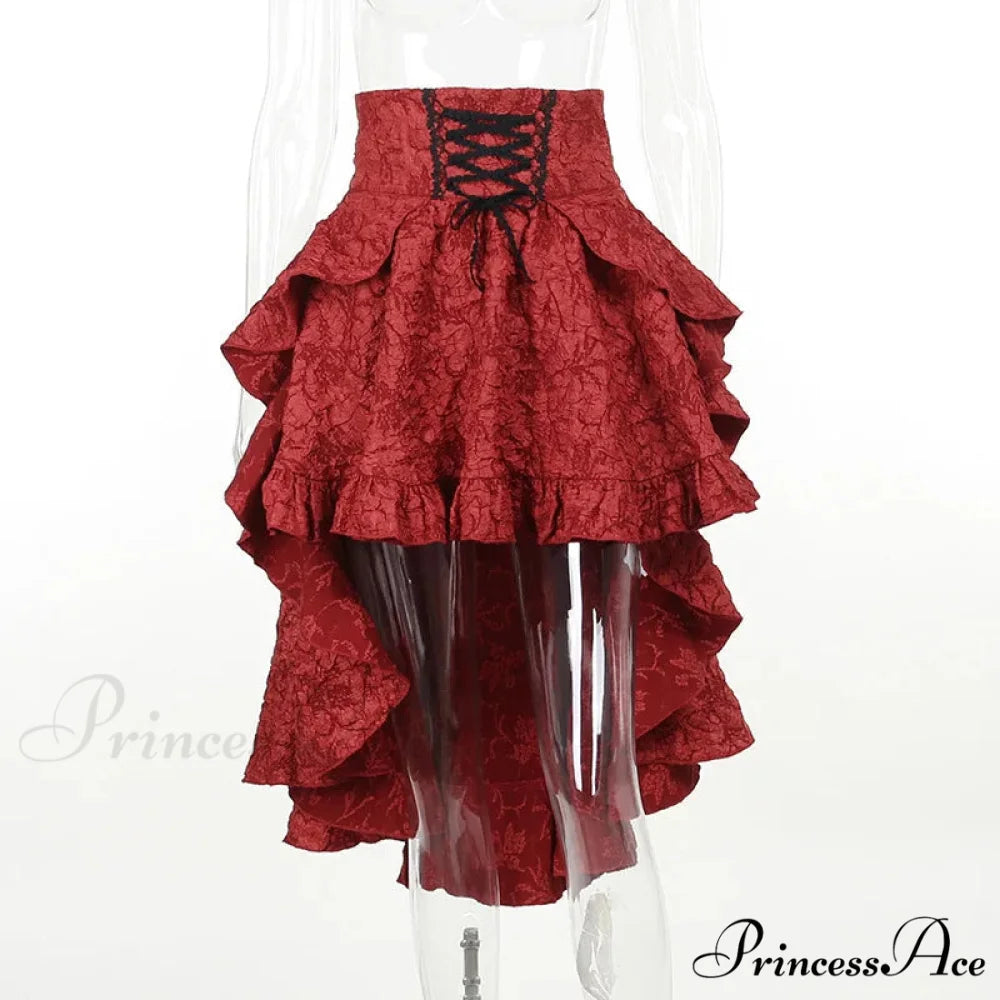 Mall Goth High Waist Swallowtail Women's SteamVintage Lace Up Asymmetrical High Low Skirt