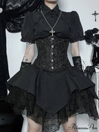 Mall Goth Mesh Black Women Lace Splice Ball Gown Aesthetic High Waist E Girl Skirt