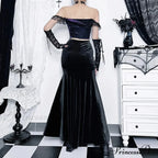 Mall Goth Velvet Fishtail Women Vintage Jacquard Hip Wrap Fairy Grunge Victorian Ladies SteamLong Skirt