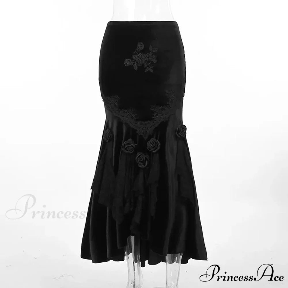 Mall Goth Velvet Fishtail Women Vintage Jacquard Hip Wrap Fairy Grunge Victorian Ladies SteamLong Skirt