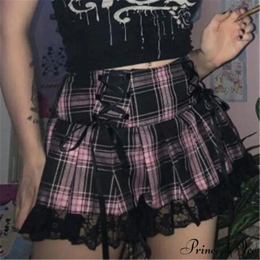 Mall Gothic Grunge Summer Mini Women Y2K Vintage Lace Harajuku Streetwear High Waist Bandage Sexy Skirt