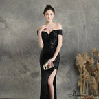 Marzia Formal Stylish Sequined Slit Dress