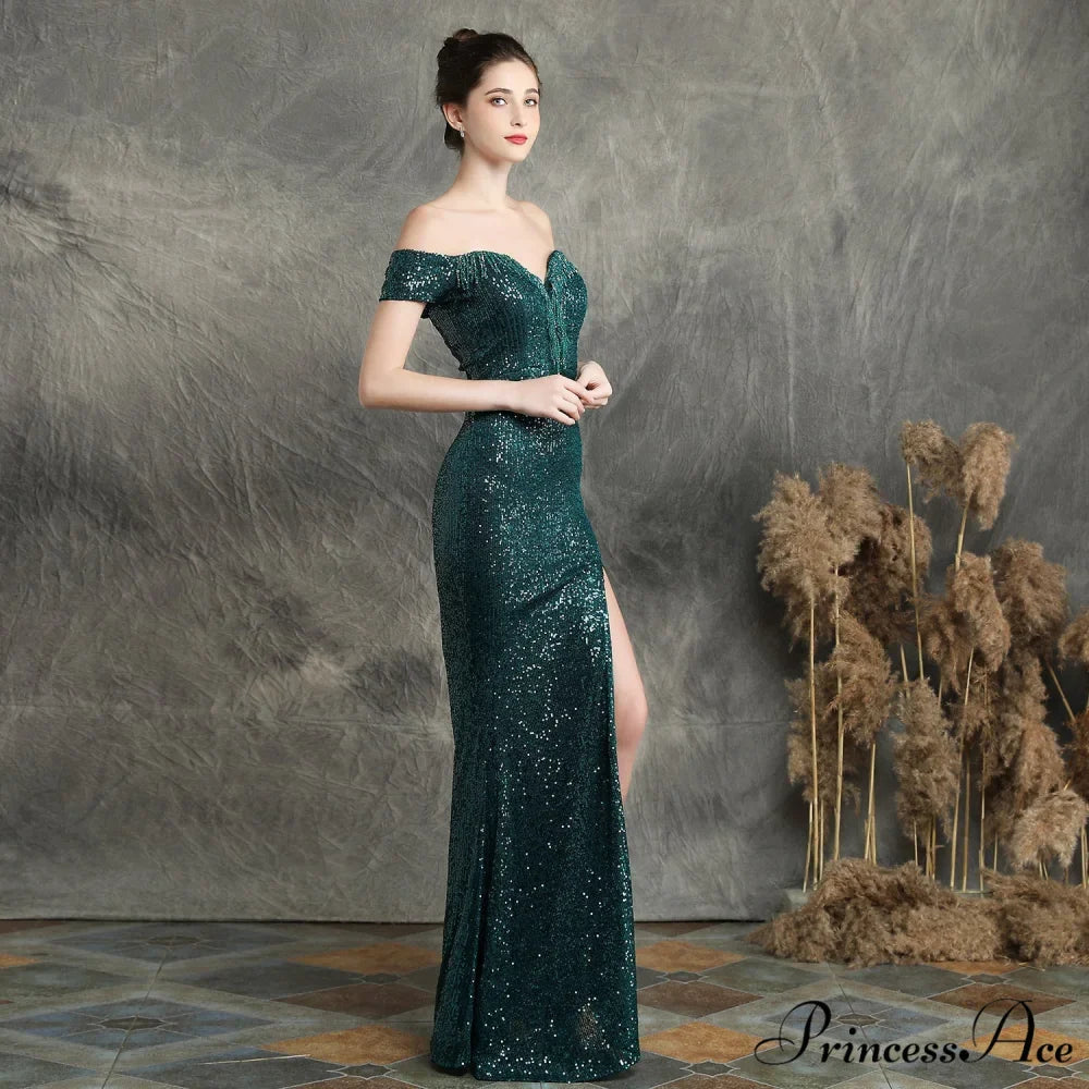 Marzia Formal Stylish Sequined Slit Dress