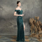 Marzia Formal Stylish Sequined Slit Dress