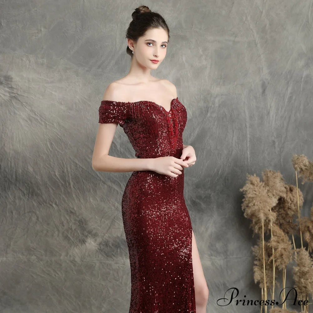 Marzia Formal Stylish Sequined Slit Dress