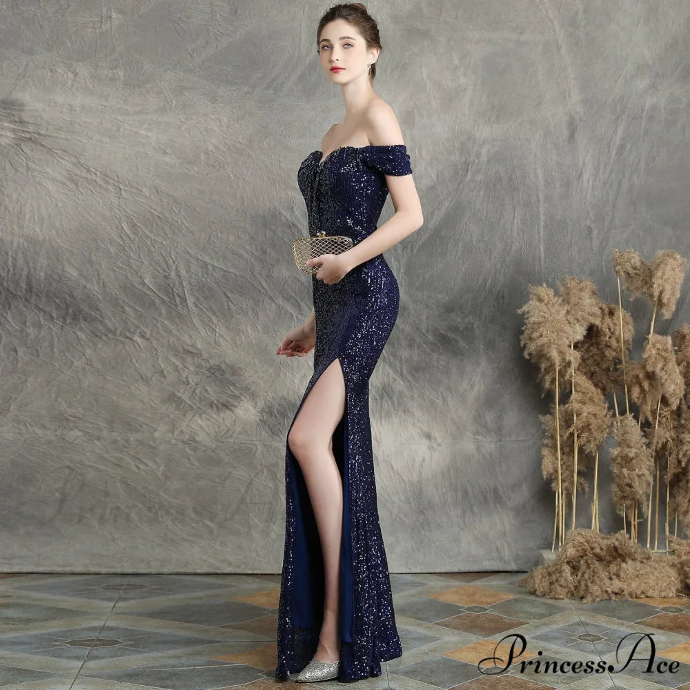 Marzia Formal Stylish Sequined Slit Dress