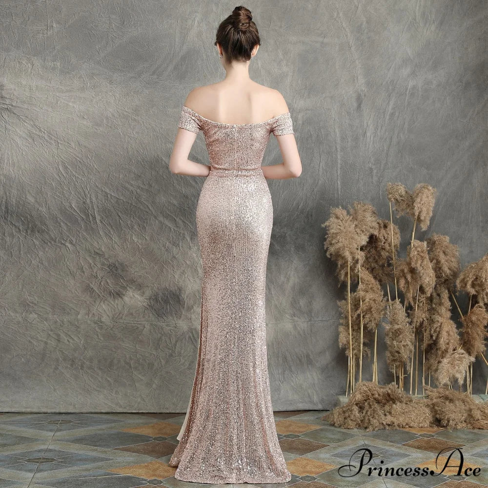 Marzia Formal Stylish Sequined Slit Dress