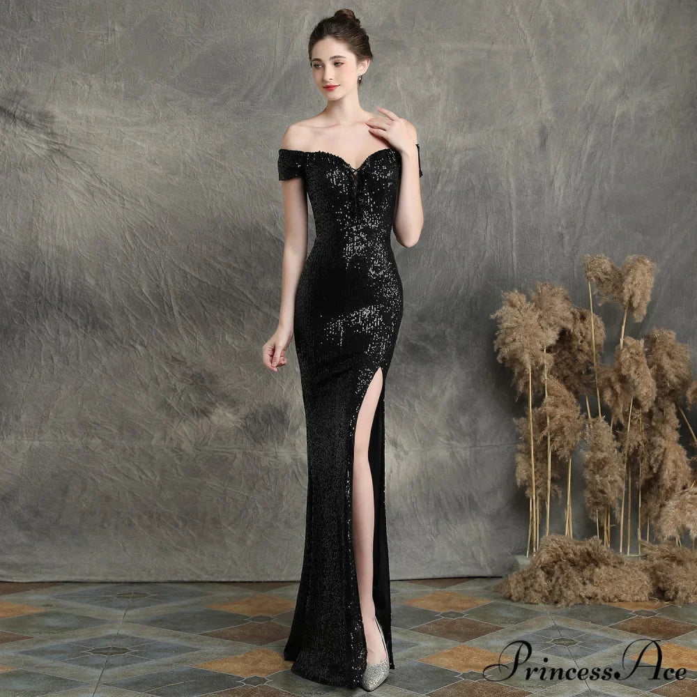Marzia Formal Stylish Sequined Slit Dress